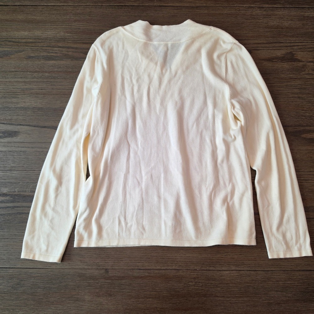 J. Jill Womens Cream 100% Cotton Pleated V-Neck Long Sleeve Sweater Large - Picture 2 of 8